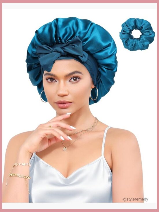 100% Mulberry Silk Bonnet Reversible Hair Wrap with Elastic Tie Band & Silk main image 5